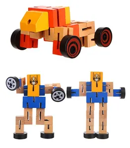 Factory Custom Deformation Robot Magic Transform Car Diy Wooden Toys