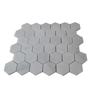 Azulejos de mosaico de mármol blanco de Carrara hexagonal, salpicaduras de cocina de piedra para Hotel