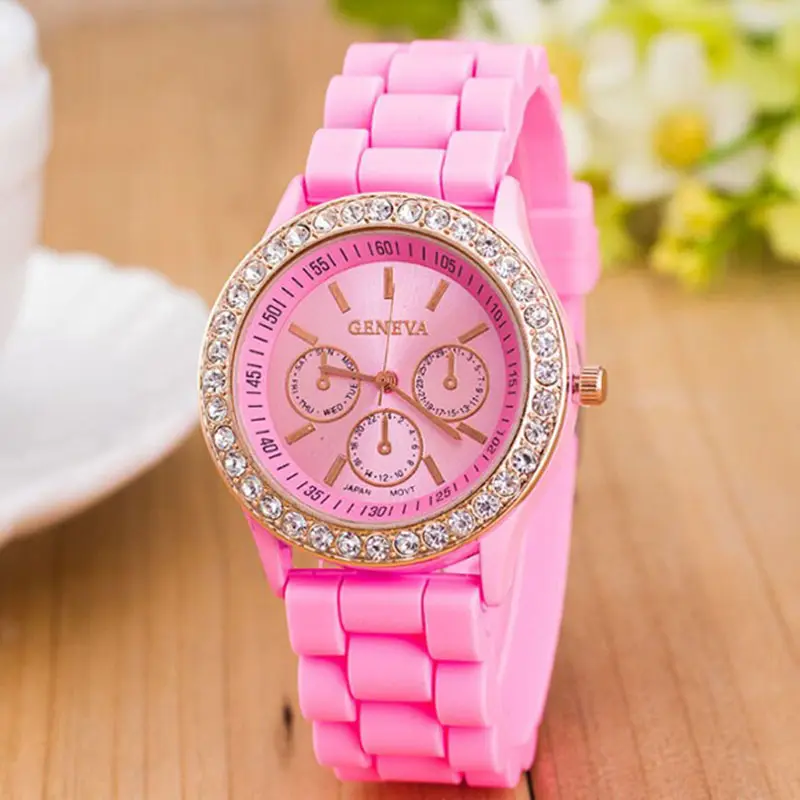 Geneva Silicone Crystal Quartz Ladies Women Jelly Wrist Watch