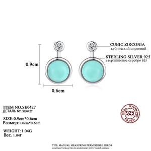 CZCITY Women Fine Jewelry Party CZ Boucle D'Oreille Femme Gift Real 925 Sterling Silver Round <strong>Turquoise</strong> <strong>Stud</strong> <strong>Earrings</strong> - Product Image 2