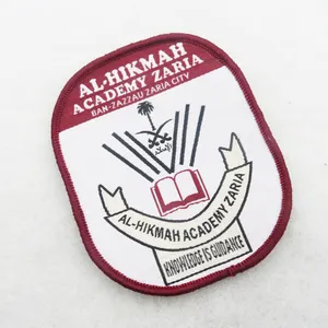 cheap guanzhou custom jeans patch woven school badge emblem crest uniform tags clothing bag garment badge