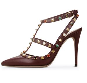 Tailingjia <strong>Name</strong> <strong>Brand</strong> Factory Handmade Rivets <strong>High</strong> <strong>Heel</strong> Leather Pumps Office <strong>Shoes</strong>