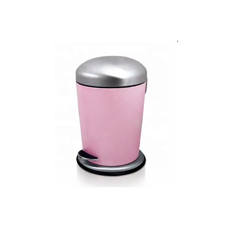 丸い四角い穴のトイレブラシ、ゴミ箱、ペーパーホルダーなど、粉体塗装のピンクのバスルームセット