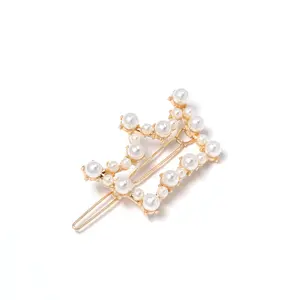 AHC19524 女士超级可爱甜美几何珍珠发夹空心圆形方形皇冠金属热卖发夹在 instagram