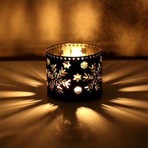 Navidad romántico candelabro de hierro hueco copo de nieve árbol ciervos fiesta decoración Mini sostenedor de vela del Metal - Product Image 1