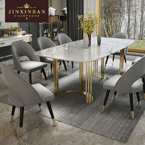 Foshan-<span class=keywords><strong>mesas</strong></span> y sillas de comedor para hotel, tamaño personalizado, pata de acero inoxidable dorada, mesa de comedor superior de mármol <span class=keywords><strong>blanco</strong></span> - Product Image 3
