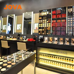 Rak Pameran Kaca Kosmetik Emas, Tampilan Kosmetik Kayu Loreal Mac