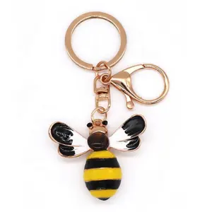 3d crystal rhinestone lobster clasp key ring pendant bag decoration yellow bee keychain
