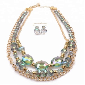 De diseño de moda de cristal hecho a mano cuentas de joyería Multi capas collar y <span class=keywords><strong>pendiente</strong></span> conjunto - Product Image 2