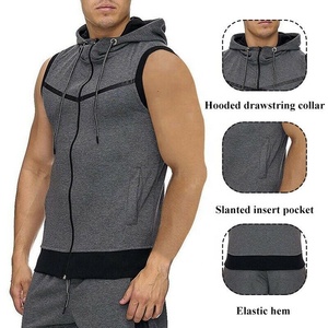 OEM Unique Men Sleeveless Hoodie Sweatshirt Vest Sport Casual Hooded Tank Tops T-<b>Shirt</b> - Product Image 4