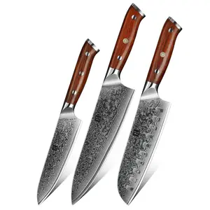 Japanese Kitchen Knife Set XINZUO Hot Sale Kitchen Chef Knife 3 Pieces Set Professional Japanese Damascus Steel Rosewood Knives