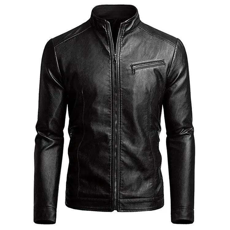 Custom male leather jacket High Quality body Fit Black Jacket Casual Motorcycle Zipper Faux Leather Jacket Men