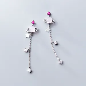 Wholesale New Women Jewelry Sterling 925 Silver Stellar Synthetic Cat's Eye Long Tassel Stud Earrings