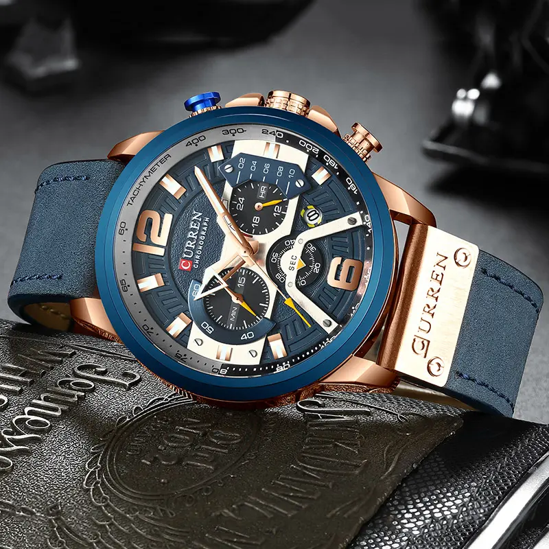 Curren 8329 Men Watches Top Brand Luxury Chronograph Leather Luxury Waterproof Sport Watch Men Clock Man Wristwatch
