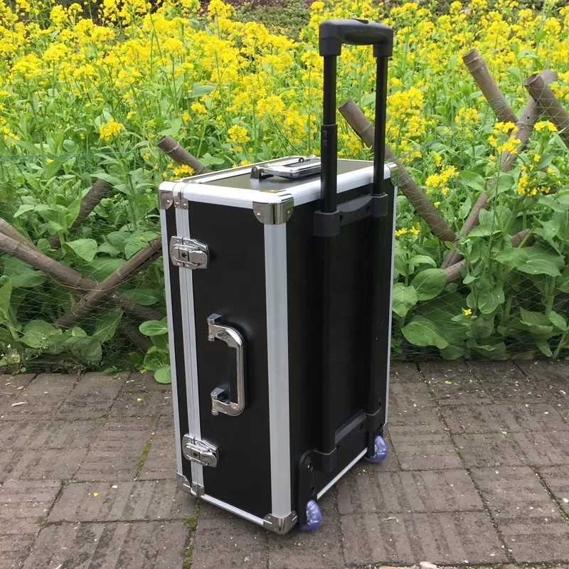 Zug stange Aluminium koffer Werkzeug koffer Aluminium werkzeug mit Flight case Box mit Wagen und Rädern