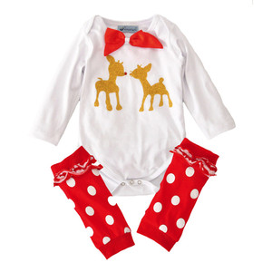 Commercio all'ingrosso Di Natale Morbido Del Bambino Alla Moda Babys Cervi Di Natale Del Pagliaccetto Polk Dot 2-pc Set - Product Image 1