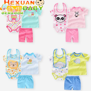 Estate Insiemi Dei Vestiti del bambino del bambino del cotone vestiti della ragazza Neonato del ragazzo 5pcs vestito infantile del manicotto del bicchierino del pagliaccetto + pantaloni + calze + Bib + t-shirt - Product Image 1