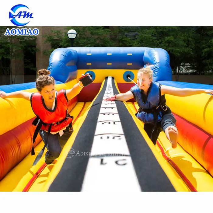 2 lanes inflatable bungee run competitive challenge race game equipment for sale