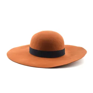 Wholesale 100% Wool Felt wide brim Fedora Hats women Floppy Hat