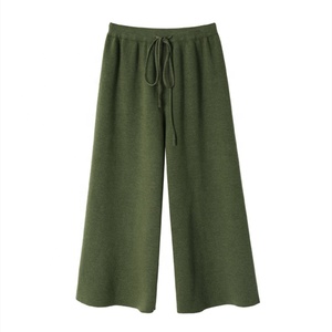 Prendas de punto de manga de murciélago con cuello en V simples personalizadas, <span class=keywords><strong>pantalones</strong></span> de pierna ancha holgados informales, Traje de dos piezas de punto, conjuntos de suéter para mujer - Product Image 4