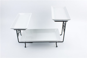 Con estilo barato plana a granel boda moderna aperitivo placas rectangular 3 tier plato de porcelana con estante - Product Image 3