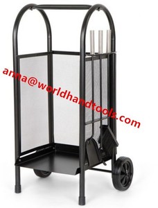 Lugar de fuego carro <span class=keywords><strong>leña</strong></span> con chimenea herramientas en negro marco de acero - Product Image 4