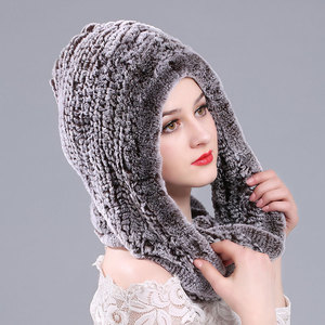 Phụ Nữ Của Chất Lượng Cao Tay Dệt Kim Rex Thỏ Lông Mùa Đông <span class=keywords><strong>Hat</strong></span> Người Lớn 'Khăn Với Túi Nhựa + Carton 2 Pcs Thiết Lập - Product Image 5