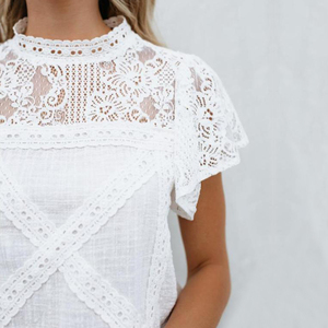 Camicette e top <span class=keywords><strong>eleganti</strong></span> da donna <span class=keywords><strong>in</strong></span> <span class=keywords><strong>pizzo</strong></span> Patchwork svasato con volant camicetta a maniche corte - Product Image 4