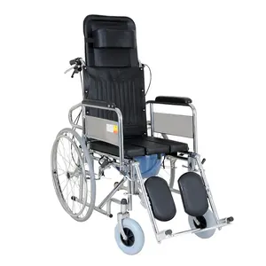 Confortevole Imbottito Sedile Reclinabile Manuale Commode Sedia A Rotelle Per Disabili Paziente Ospedale Pieghevole