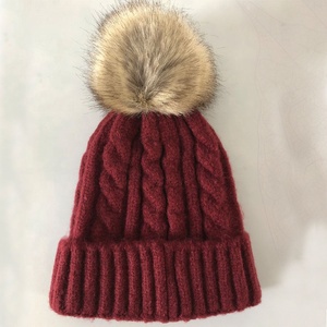 Custom Thick Warm <strong>Wool</strong> Blend <strong>Beanie</strong> with Faux Fur Pom Pom and Braided Letter Pattern for Travel - Product Image 2
