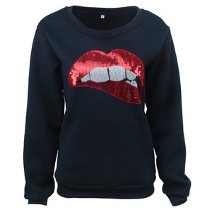 <span class=keywords><strong>Cuello</strong></span> redondo <span class=keywords><strong>Jersey</strong></span> labio lentejuelas suéter de manga larga sudadera de manga larga - Product Image 2