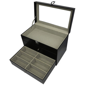 Boîte de rangement de lunettes de soleil, boîtier en cuir pu noir, accessoires de lunettes, présentoir mallette de rangement, organisateur garde 12 lunettes et 12 montres - Product Image 6