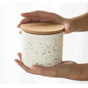 Prodotti per la casa maculato <span class=keywords><strong>bianco</strong></span> decorativo <span class=keywords><strong>portacandele</strong></span> in ceramica con coperchio in <span class=keywords><strong>legno</strong></span> - Product Image 3