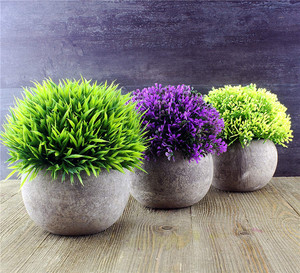 Mini Artificial Topiary <span class=keywords><strong>arbustos</strong></span> de flores y plantas en la ronda Grey maceta acuerdo Decoración - Product Image 2