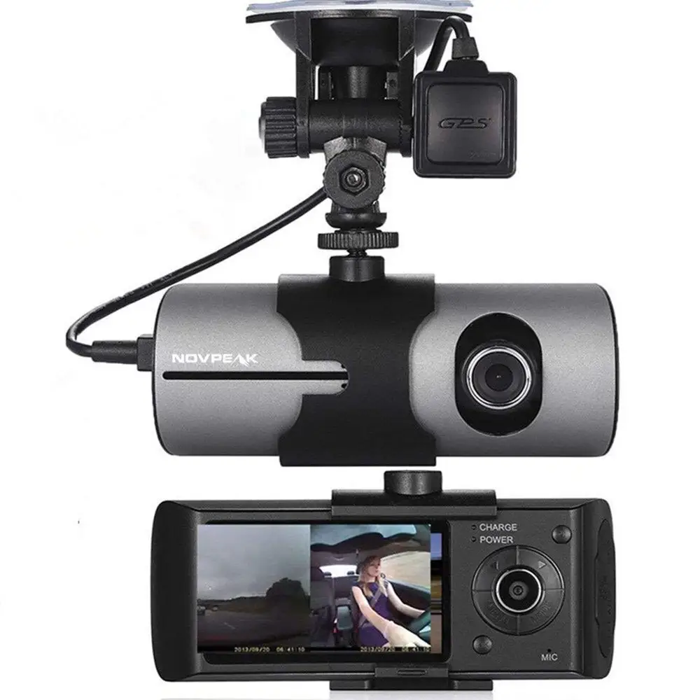 デュアルレンズダッシュカム2.7 "カーDVR車両カメラビデオレコーダーGPSモジュールGセンサー付きカーカメラ