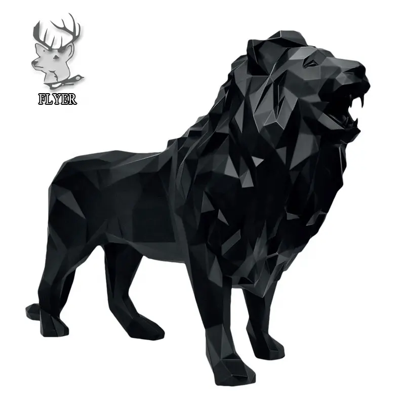 Escultura de resina personalizada grande estátua geométrica do leão preto da fibra de vidro para venda