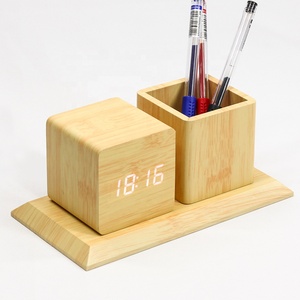KH-WC009 Đa Chức Năng LED Báo Thức Kỹ Thuật Số Máy Tính Để Bàn Bằng Gỗ Lịch Đồng Hồ Bút - Product Image 2