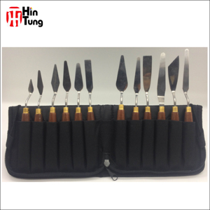 Couteau à peindre avec manche en bois OEM 12 pièces avec logo personnalisé dans un étui pop-up en nylon - Product Image 4