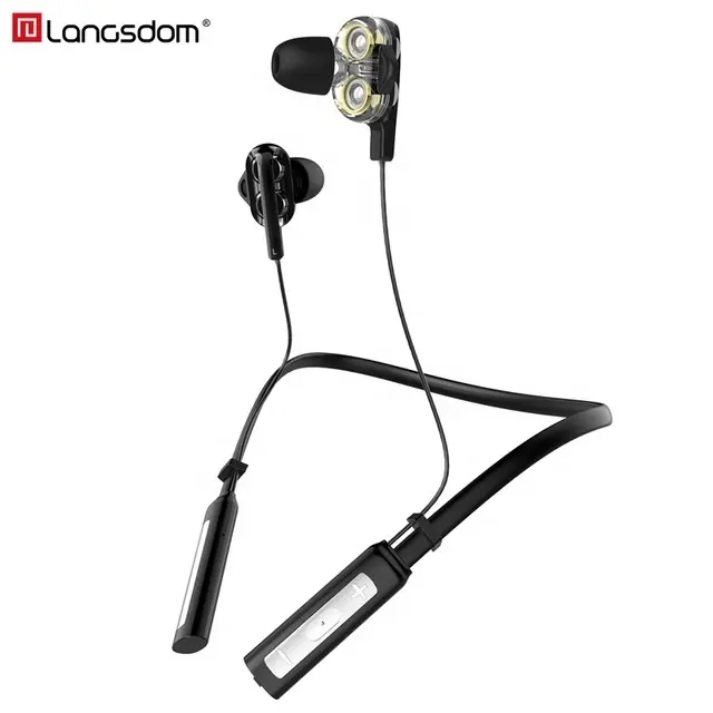 Langsdom LD4 Atacado Dupla Bluetooth Speaker Esporte In-Ear Metal Mini Fone De Ouvido Sem Fio Neckband Fones De Ouvido