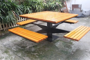 Gavin Outdoor Metal <strong>Table</strong> with Wood Slats Garden <strong>Table</strong> <strong>Bench</strong> <strong>Sets</strong> - Product Image 3
