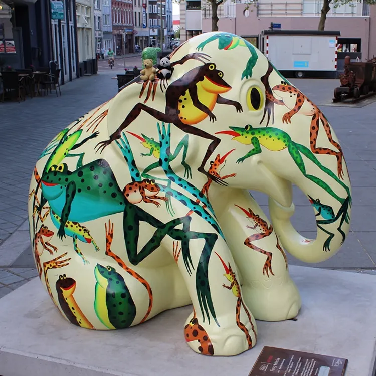 Estátua de fibra de vidro pintada à mão, jardim ao ar livre, fábrica, elefante para venda