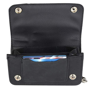 <span class=keywords><strong>Portefeuille</strong></span> à trois plis pour hommes, anti-RFID, Vintage, Long Style, en cuir de vache, Grain supérieur, chaîne en acier - Product Image 4