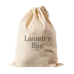 Barato durável pesados de lona de algodão com cordão saco da lavanderia biodegradável