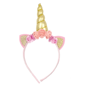 Heureux D'or brillant Licorne Bandeaux avec scintillant oreilles floral Licorne Bandeaux pour fantaisie bébé - Product Image 1