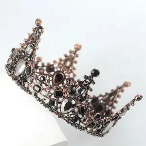 Vintage Handmade Craft Headpiece Baroque Queen Black Crown