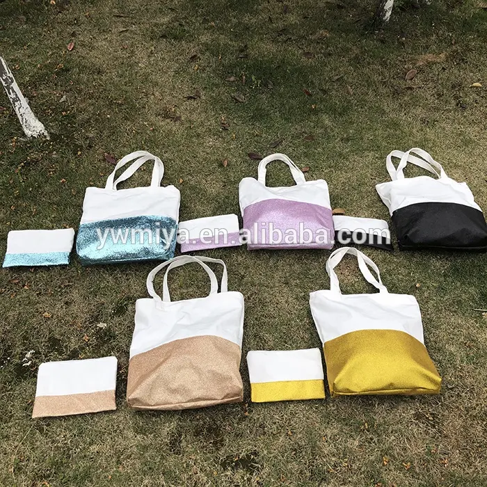 MS- 119 fashion summer sequined multi-color lighting canvas tote bags for women shopping bags with make up bag set