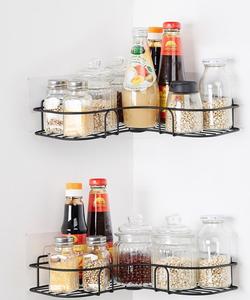 2 Tier Wall Mount Geen Boren Hoek Rack Plank Bad keuken Badkamer Planken