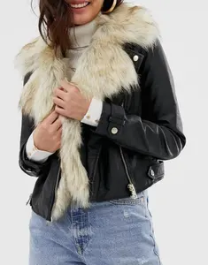 River Island pu jacket in fur front biker jumper