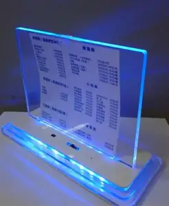 Écran led perspex personnalisé avec base lumineuse, haute qualité, pour menu au restaurant