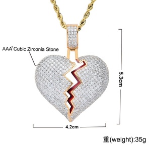 HipHop de esmalte de joyería Micro pavimentada CZ amor encanto Cubic Zirconia helado Corazón Roto colgante collar al por mayor - Product Image 2
